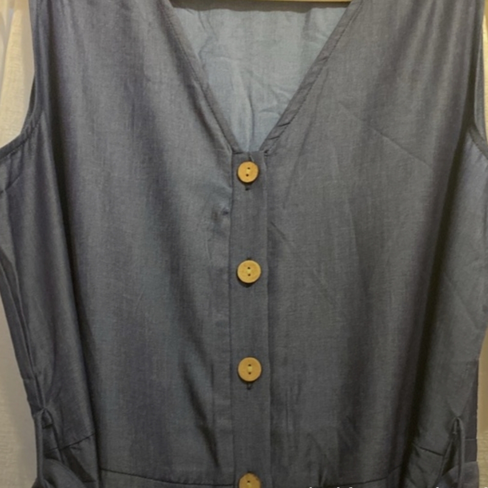 Cupshe Slate Blue Sleeveless Tie-Waist Wide-Leg Jumpsuit NWT - Picture 5 of 10